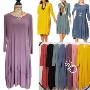 NEW - Marla Wynne Plum balloon 3/4-Sleeve dress SIZE LARGE